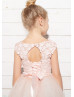 Blush Pink Lace Tulle 3D Flowers Floor Lnegth Flower Girl Dress
